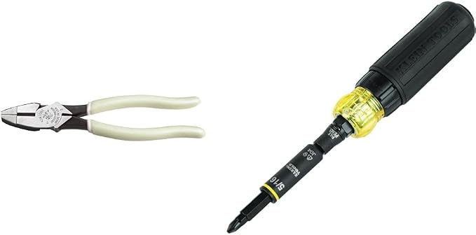 Klein Tools Glow-in-Dark 9-Inch Pliers & 11-in-1 Ratcheting Screwdriver/Nut Driver Tool Set
