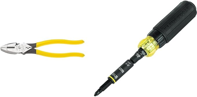 Klein 9-Inch Crimping Pliers & 11-in-1 Ratcheting Screwdriver/Nut Driver Tool Bundle