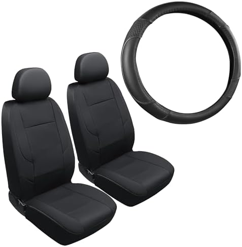 GIANT PANDA Interior Accessories Bundle for Honda CR-V HR-V Civic Accord, Front Seat Covers & Microfiber Leather Steering Wheel Cover, Full Interior Protection Set, Anti-Slip, Easy Install