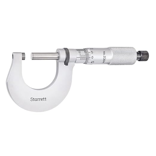 Starrett Outside Micrometer with One-Piece Spindle, Gracefully Tapered Frame and Advanced Sleeve Design - Quick and Easy Adjustment, 0-25mm Range, .001mm Graduation - V230MXRL