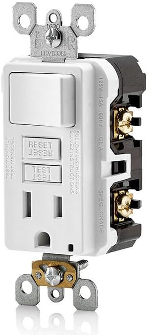 Leviton GFCI Switch Outlet Combo, 15 Amp, Self Test, Tamper-Resistant with LED Indicator Light, Saves Space, GFSW1-W, White (Pack of 3)