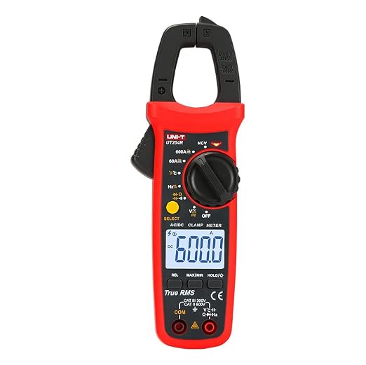 UNI-T UT204R Digital Clamp Meter True RMS 600A AC/DC Current Clamp, Measures Voltage Capacitance Resistance Frequency Temperature, CAT III 600V, Portable Compact Design