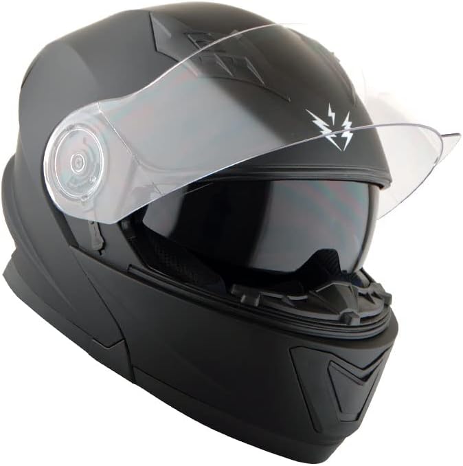 1Storm New Motorcycle Bike Modular Full Face Helmet Dual Visor Sun Shield: Matt Black