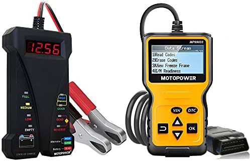 MOTOPOWER MP0514A 12V Battery Tester with MP69033 Car OBD2 Code Reader Scanner