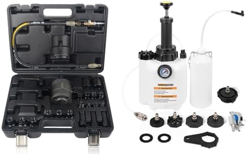 DAYUAN 24pcs Pneumatic Diesel Injector Puller Air Vibration Injector Removal Tool Kit Bundle with Upgraded 3L Brake Bleeder Kit