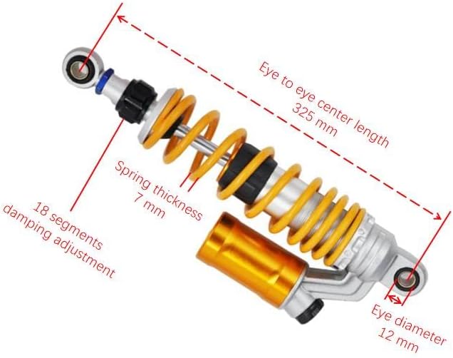 325mm/12.8" Rebound Damping Universal 7mm Spring Rear Suspension Air Shock Absorber MTB Motorcycle For BWS 125 Dirt Bike Gokart Quad ATV Nmax Xmax Aerox