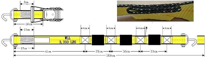 Mytee Products Over the Tire Ratchet Strap w/Swivel J Hooks & Rubber Pads