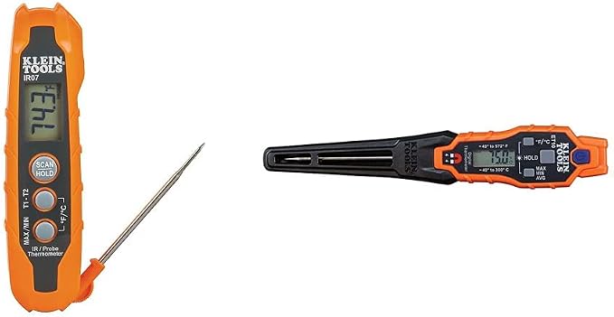 Klein Tools IR07 Dual Infrared (IR) and Probe Pocket Size LCD Digital Thermometer & ET10 Magnetic Digital Pocket Thermometer