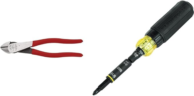 Klein Tools 8-Inch Diagonal Cutting Pliers & 11-in-1 Ratcheting Impact Rated Screwdriver/Nut Driver Bundle
