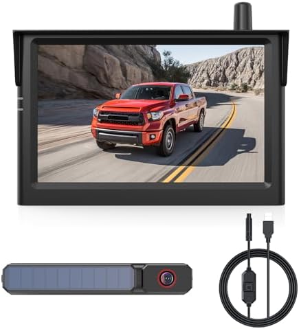 AUTO·VOX 5" Solar Wireless Backup Camera with USB Touch Power Cable, 1080P HD Monitor, No Cigarette Lighter Needed, Portable Power, 5000mAh Battery, IP69K Waterproof for Car Truck SUV