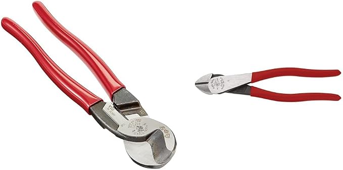 Klein Tools Cable Cutter, High Leverage Pliers Bundle - 9-Inch Aluminum Copper Cable Cutter, 8-Inch Diagonal Cutting Multi-Purpose Pliers