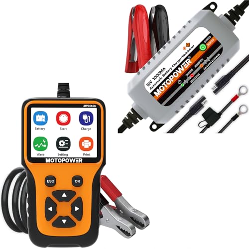 MOTOPOWER MP0515A 12V Car Battery Load Tester with MP00205B 12V 1000mA Battery Charger Maintainer