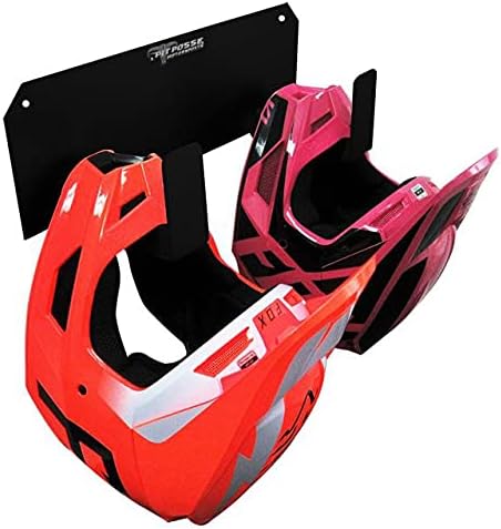 Pit Posse Dual Double Helmet Rack and Goggle Rack 6 Mount Hanger Organizer Holder - Made in USA - Motorcycle MX Offroad Dirt Cabinet Shop Garage Enclosed Race Car Trailer Storage Accessory (Black)