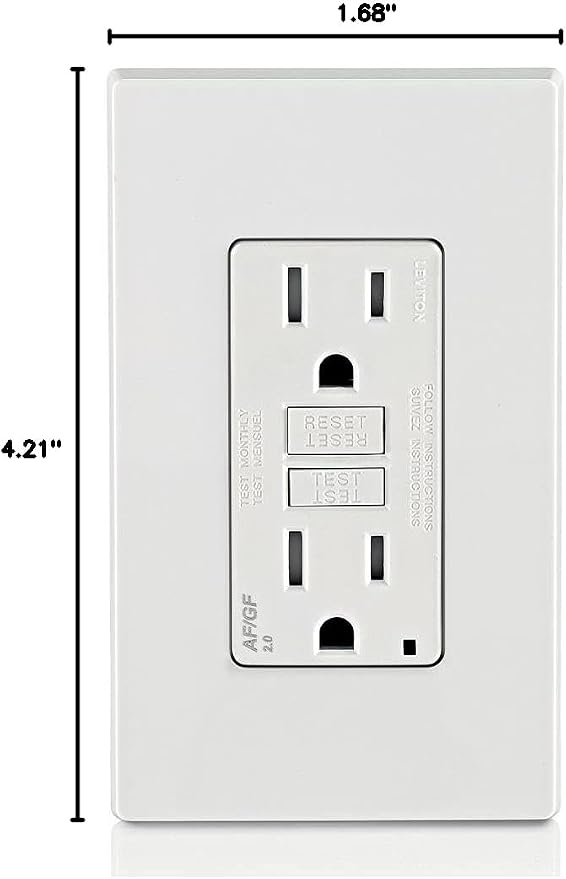 Leviton Dual-Function AFCI/GFCI Outlet, 15 Amp, Self Test, Tamper-Resistant with LED Indicator Light, Protection from Both Electrical Shock and Electrical Fires in One Device, AGTR1-W, White