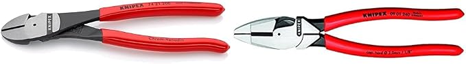 KNIPEX Tools 74 21 200, 8-Inch High Leverage Angled Diagonal Cutters & Tools LP - 0901240SBA 9.5-Inch Ultra-High Leverage Lineman's Pliers