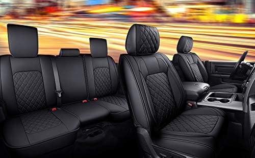Aierxuan Dodge Ram Rear Seat Covers Waterproof Leather Custom Fit 2009-2026 1500, 2010-2026 2500/3500 Crew Quad Regular Cab Pickup Compatible with Split Bench 40/60(Rear Seat/Black-Red)