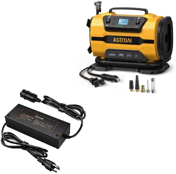 AstroAI Tire Inflator Portable Air Compressor for Car Tire Pump 150PSI and stroAI AC to DC Converter 10A/120W/7.78FT/110V to12V Converter