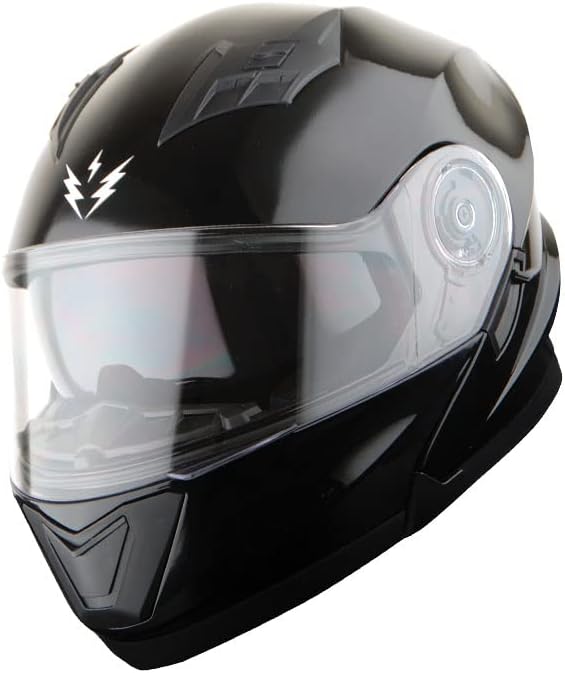 1Storm New Motorcycle Bike Modular Full Face Helmet Dual Visor Sun Shield: Glossy Black