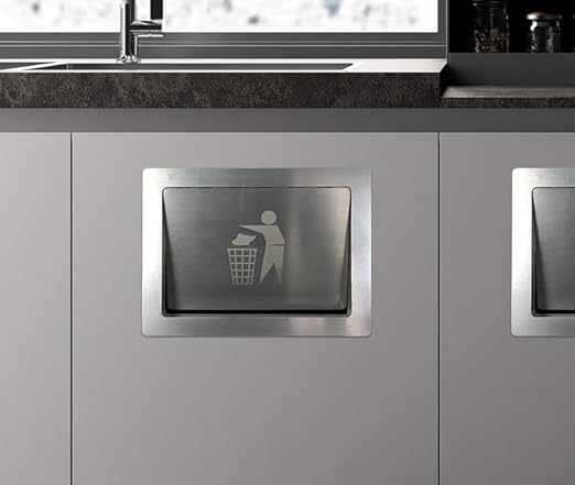 304 Stainless Steel Side Mount Trash Chute， 7x9 Inch Rectangular | Commercial & Kitchen Cabinet Garbage Door ， Inward-Flip Lid for Hands-Free， Hygienic Disposal in Areas