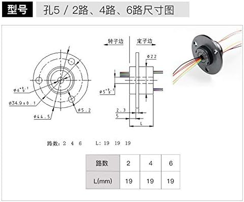 Taidacent Hollow Slip Ring Rotary Electrical Contact 2/4/6/12 Road Collector Ring Conductive Electric Motor Slip Ring Rotating Connector (2 Wire 2A Inner Hole 5mm Outer Diameter 22mm)