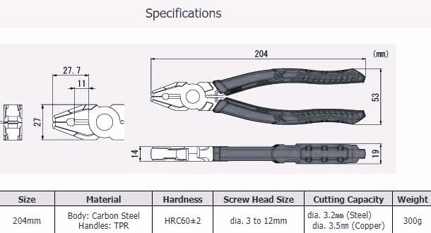 VAMPLIERS 2-PC Stripped Screw Extractor Pliers Set. Made in Japan. 8" Linesman + 6.25" Combination Pliers. High Carbon Steel.