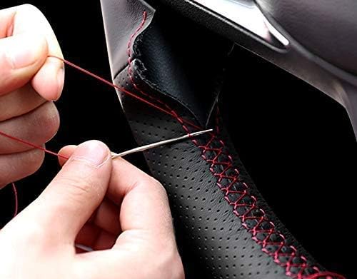 DIY Steering Wheel Cover Custom Fit for Ford Mustang 2015 2016 2017 2018 2019 2020 2021 15 inches Black Leather Carbon Fiber Interior Accessories