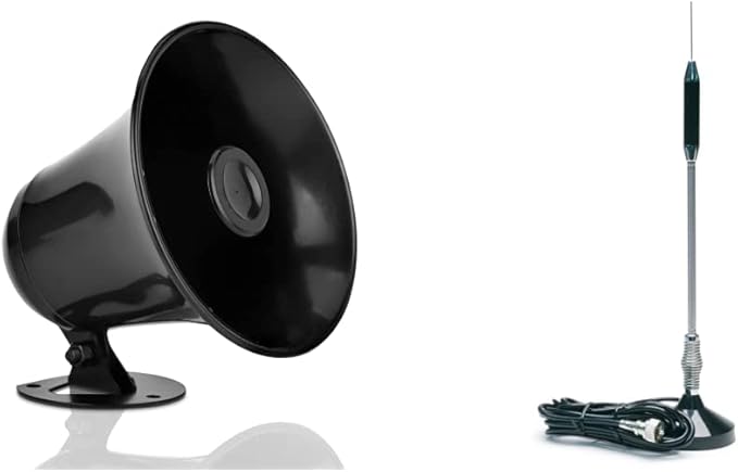 Outdoor Trumpet Car Horn Speaker 5” Pa Horn Speaker & RoadPro (RP-711) 24" Magnet Mount Stainless Steel CB Antenna Kit