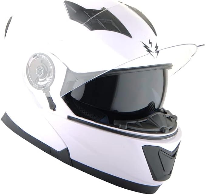 1Storm New Motorcycle Bike Modular Full Face Helmet Dual Visor Sun Shield: Glossy White