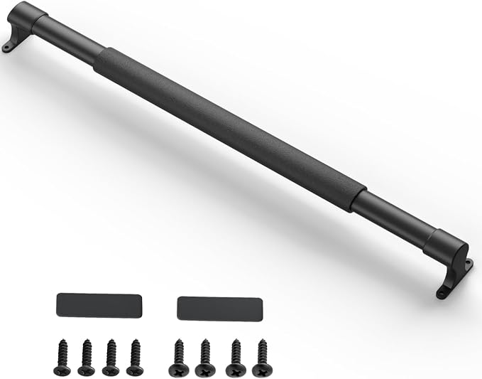 Safoner RV Screen Door Handle Grab Bar Adjustable- Durable Metal and Plastic Crossbar for Camper Entry- Reinforced Trailer Screen Door Protector Accessories, Universal Fit 21.5" to 32"- Black