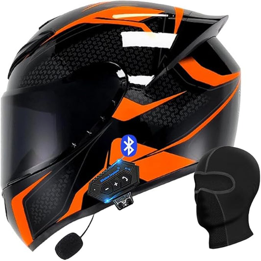 Motorcycle Bluetooth Full Face Helmet, Integrated Bluetooth Helmet, DOT/ECE Approved Full Face Flip Up Helmet, Multiple Vents Motorbike Helmet with Microphone for Adults 55-64CM