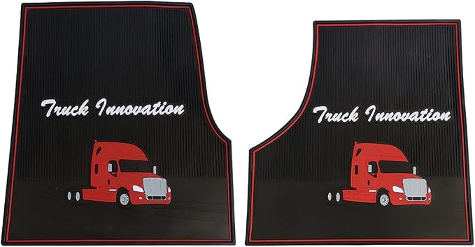 FIT Freightliner Cascadia Rubber Front Floor Mats Set Black & Red fits with Cargo Liners for 2008 2009 2010 2011 2012 2013 2014 2015 2016 2017 Models with Standard Transmission (FT616)