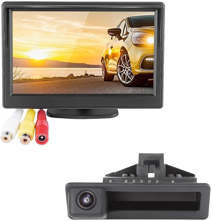 GreenYi Car Monitor Camera Set, 800x480 HD TFT Monitor + Backup Camera with Dynamic Intelligent Trajectory Moving Guide Line for BMW