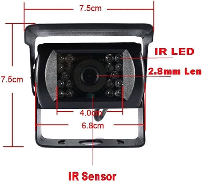 Vehicle Backup Camera and 7 inch Screen Monitor Kit + IR Night Vision Reverse Rear View Parking Camera System with 4 Pin 15m Cable for Bus RV Truck Trailer Camper Motorhome