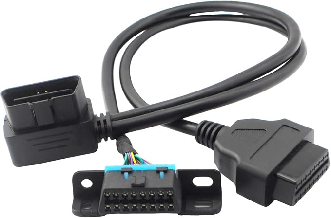 iKKEGOL Pack of 2 Right Angle Universal OBD2 OBD II 16 Pin Splitter Y Open Cable, J1962 1 Male to 2 Female Connector with Underdash Mount Bracket 50cm/20