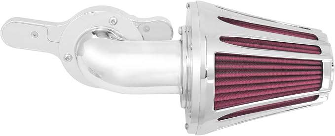 Motorcyle Air Cleaner Filter CNC 90° Forward-Facing Kit Fit for Harley Softail Touring Trike Sportster XL Dyna (Chrome Housing Red Element, D For M8 Touring 17-23 Trike 17-25 Softail 18-24)