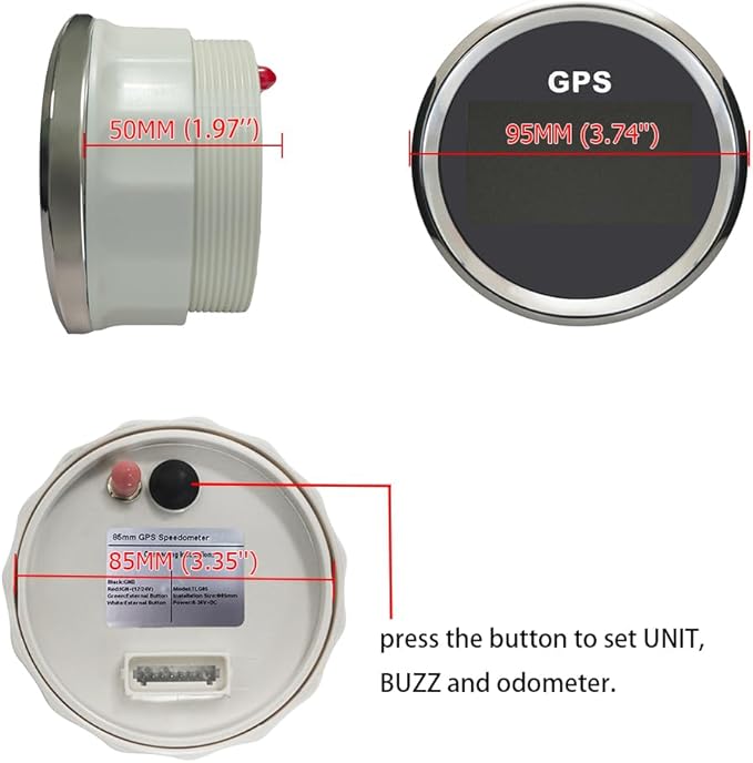 3 3/8" Diameter Auto Digital GPS Speedometer 0-999 MPH KM/H Knots Odometer Adjustable with 7 Backlights 12VDC 24V for Motorbike Boat Truck Racing Car (Black&Silver)