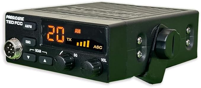 President Ted FCC AM/FM 40 Channel Compact CB Radio, LED Display, Emergency Channels, Automatic Squelch Control, PTT, 6pin MIc Plug, Time Out Timer, Key Beep, 2 Years Manufacture Warranty