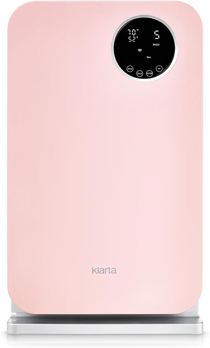 Air Purifier for Home - Smart WiFi App - Ultra Quiet 20 dB - Removes Allergens, Smoke & Odors - 99.97% Particle Filtration - Up to 1237 ft² - Klarta Forste Pink