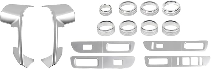 Jimen Fit for Ford F150 2013-2014, 14PCS Interior Silver Trim Kits - Air Conditioner Volume Knob Cover & 4WD Headlight Switch Trim Ring, Window Lift Switch Panel