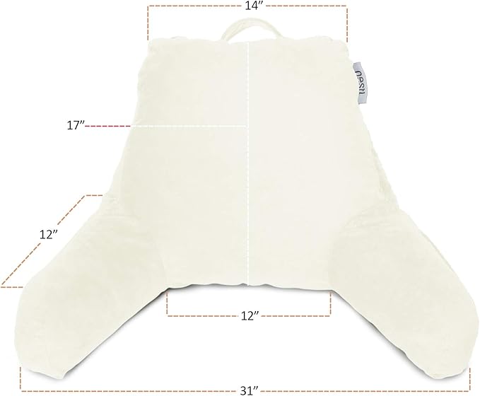 Nestl Reading Pillow with Shredded Memory Foam, Designed for Sitting Up in Bed and Couch, Back and Arms Adjustable Support for Adult & Teens Backrest Pillows for Reading, with Washable Cover Off White