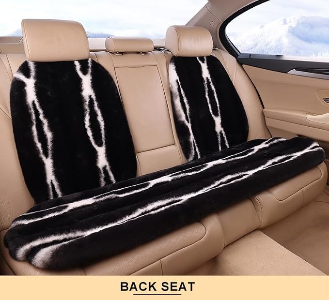 Faux Sheepskin Car Seat Cover Full Set, Fluffy Cute Black Fuzzy Car Seat Cover for Soft Auto Universal Plush Vehicle Seat Protector Pad Accessories Home and Office Chair
