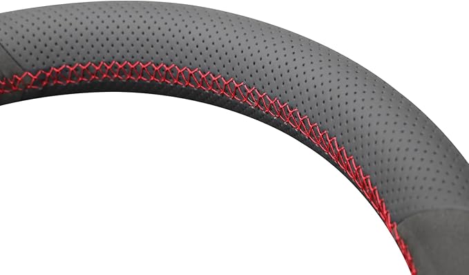 MEWANT Hand Stitch Black Suede Perforated Genuine Leather Steering Wheel Cover for 2024 Tesla Model 3 Highland