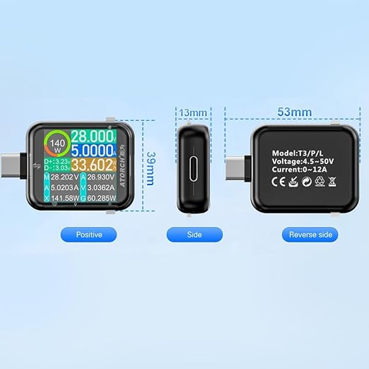 Diymore USB Tester USB C Power Mester Testers Capacitive Touch Screen High-Precision Digital Display Voltage Current Power Meter USB Charging Tester Type C Interface DC 4.5-50V 6A