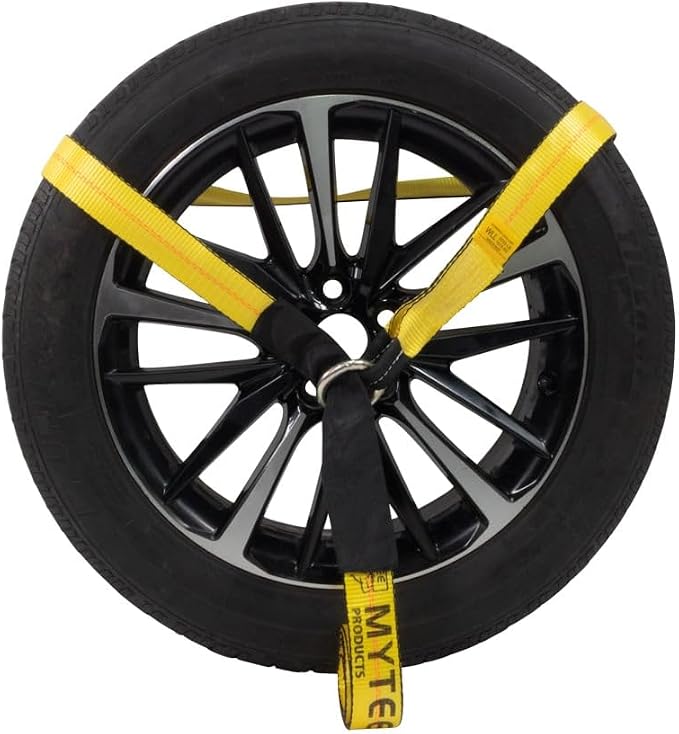 Mytee Products (4 Pack) 2" x12' Car Tie Down Ratchet Lasso Straps with Chain Anchor - 3, 333 LBS WLL - Car Hauler Tire Straps for Trailers - Tie Down for UTV, Trucks, ATV