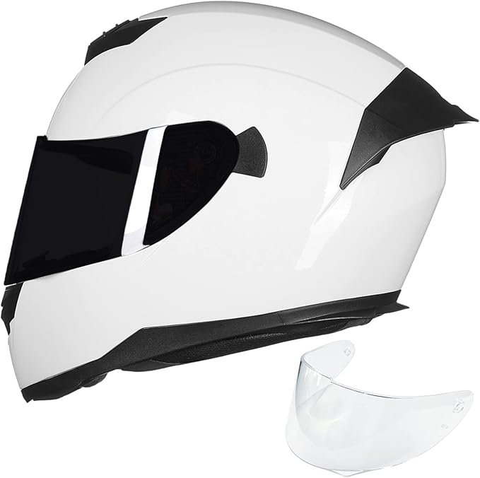 ILM Full Face Motorcycle Helmet for Motocross Street Bike DOT Certified 2 Visors Model-317(White, XL)