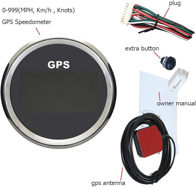 3 3/8" Diameter Auto Digital GPS Speedometer 0-999 MPH KM/H Knots Odometer Adjustable with 7 Backlights 12VDC 24V for Motorbike Boat Truck Racing Car (Black&Silver)