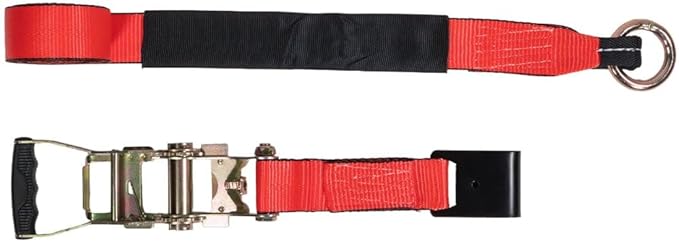 Mytee Products 4 Pack 2" x 120" Car Tie Down Straps for Trailer with Flat Hook - 3333 LB WLL Red Lasso Style Tire Straps for Car Trailer with Ratchets - Vehicle Tie Down Wheel Straps for Hauling Cars