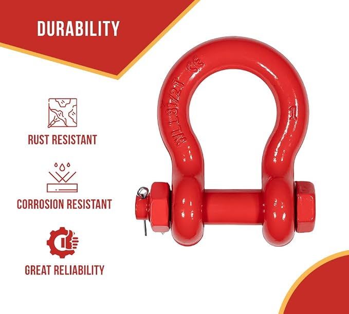 Mytee Products 8 Pack 1" Anchor Shackle Forged Carbon Steel w/Safety Screw Pin Load Limit 17,000 lbs, Double Rust Protection Heavy Duty D Ring Bolt Type Shackle for Towing, Rigging