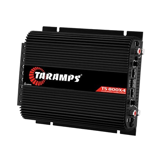 Taramps TS 800x4 2 Ohms Black Multichannel Stereo Amplifier 800 Watts Rms, 4 Channels, Full Range, Car Audio Digital 2 Bridged Channel, Crossover High/Low Pass, with RCA and Automatic High Level Input