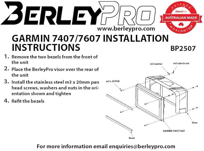 BerleyPro Garmin Fish Finder Visor — Sun Cover & Glare Reduction — Fits Echomap UHD/UHD2/Ultra, GPSMAP, Striker, Echomap Chirp & More — CNC Machined ASA Plastic
